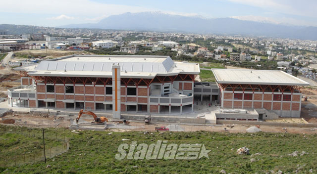 View from the east: the main arena on the left and the training hall on the right  (February 2006)