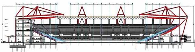 Cross-section of the new Karaiskaki Stadium from the south