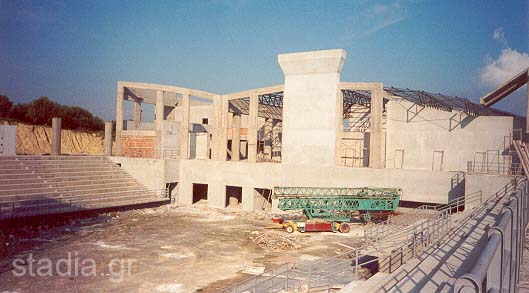 What the court will look like - the east stand on the right and the west stand on the left (May 2002)